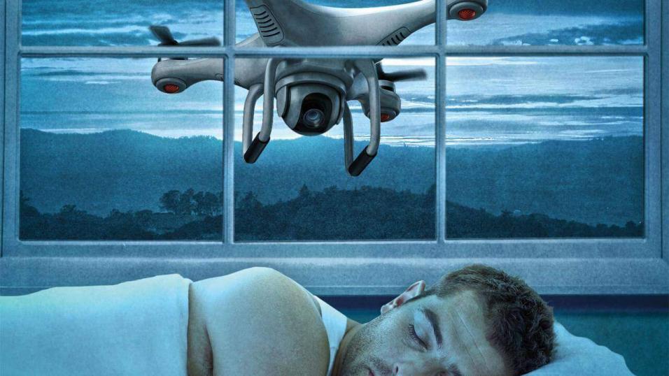 a drone flying into a closed window